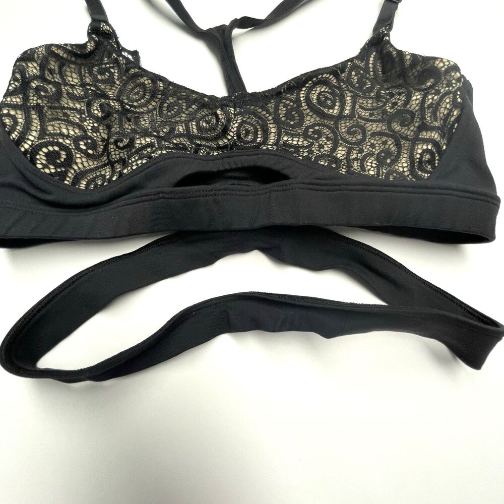 Bombshell Sportswear Bra Top Black Lace Waist Band Pullover Adjustable Size M - Picture 2 of 7